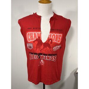 Vtg 1997 Detroit Red Wings Western Conference Champions Distressed Cutoff 90s